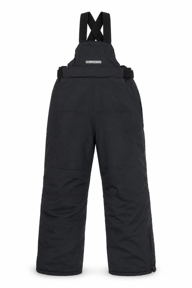 Front view of Nevisport boys’ black snow pants, size 8, years, waterproof