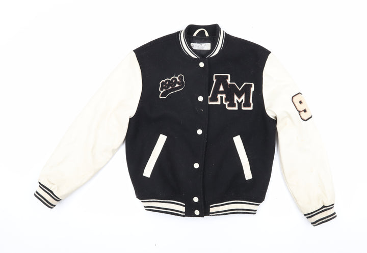 H&M Girls Black Varsity Jacket, Size 9-10 Years