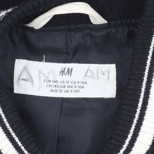 H&M Girls Black Varsity Jacket, Size 9-10 Years
