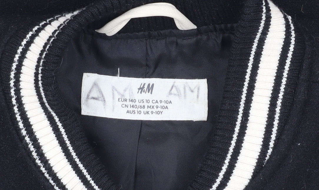 H&M Girls Black Varsity Jacket, Size 9-10 Years
