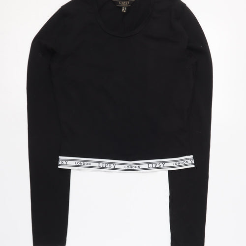 Lipsy Women's Black Cropped T-Shirt, Size 6