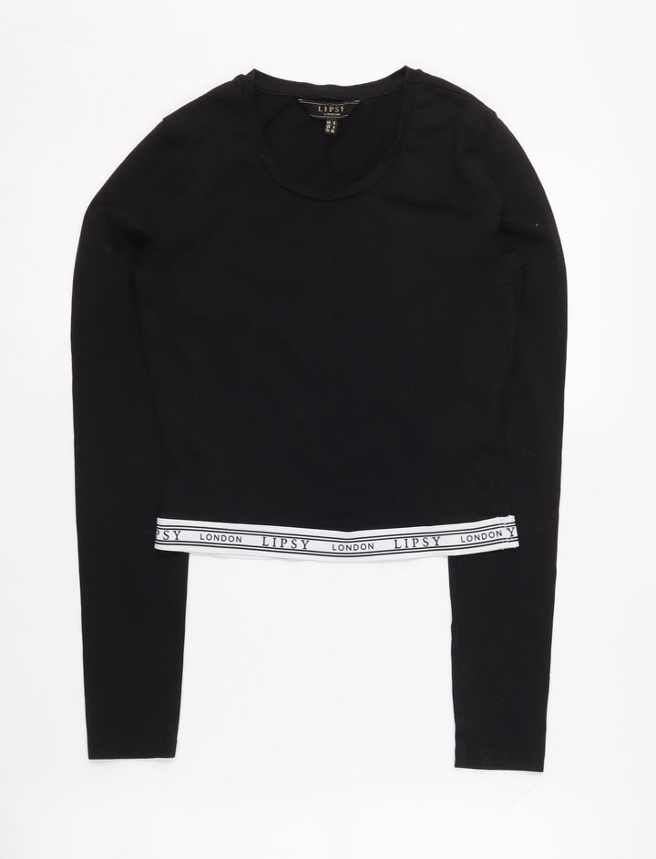 Lipsy Women's Black Cropped T-Shirt, Size 6