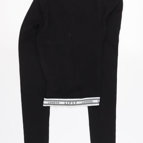 Lipsy Women's Black Cropped T-Shirt, Size 6