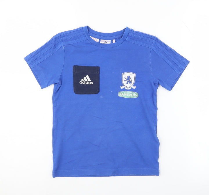 Adidas Boys Blue Football T-Shirt, 5-6 Years, Pullover, Logo
