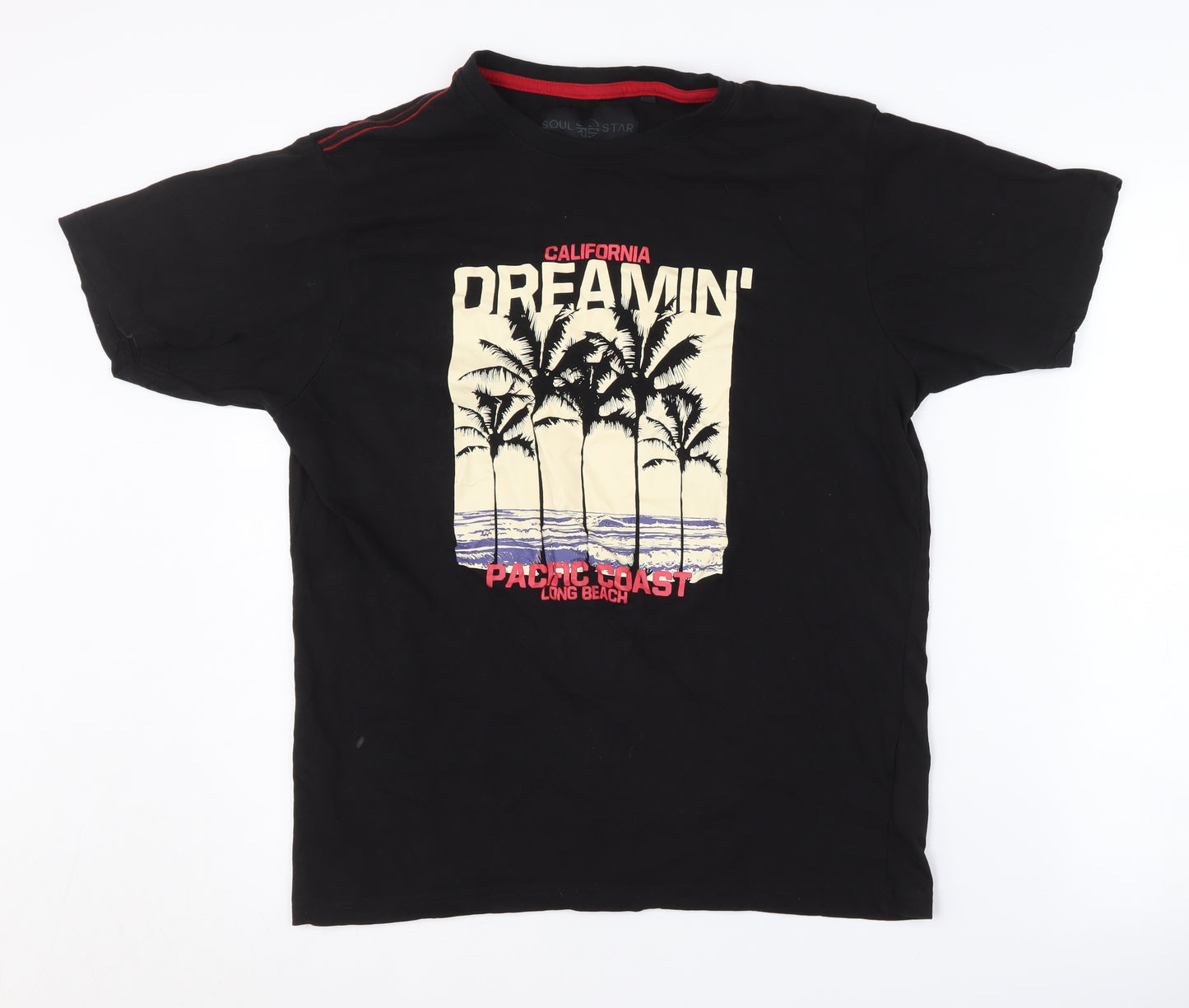Soul Star Men's Black Graphic Print T-Shirt M Jersey