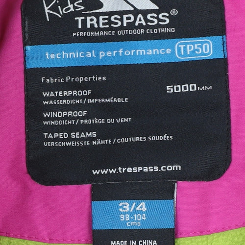 Trespass Girls Pink Parka Jacket 3-4 Years Waterproof