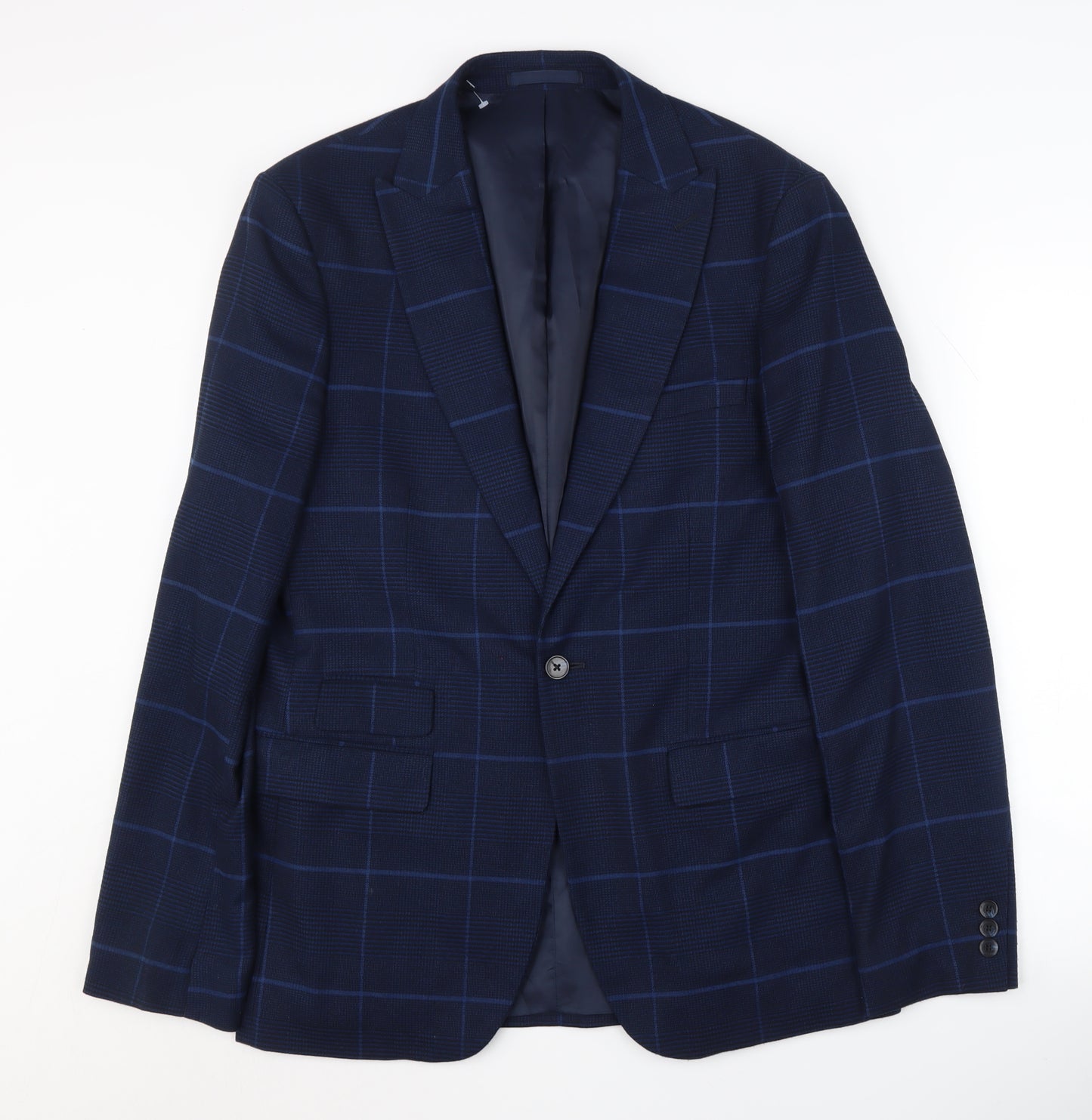Moss London Men's Blue Check Blazer 40 Long