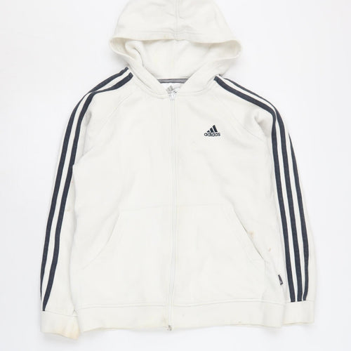 Adidas Boys White Hoodie M Full Zip Sports