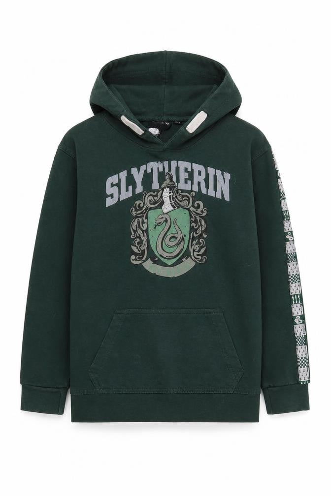 Front view of Harry Potter boys’ green slytherin hoodie 9-10 years pullover