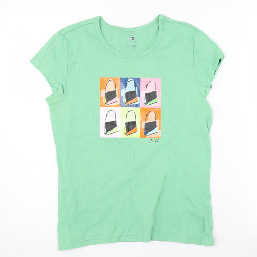 Tommy Hilfiger Women's Green T-Shirt, M, Casual Art Style