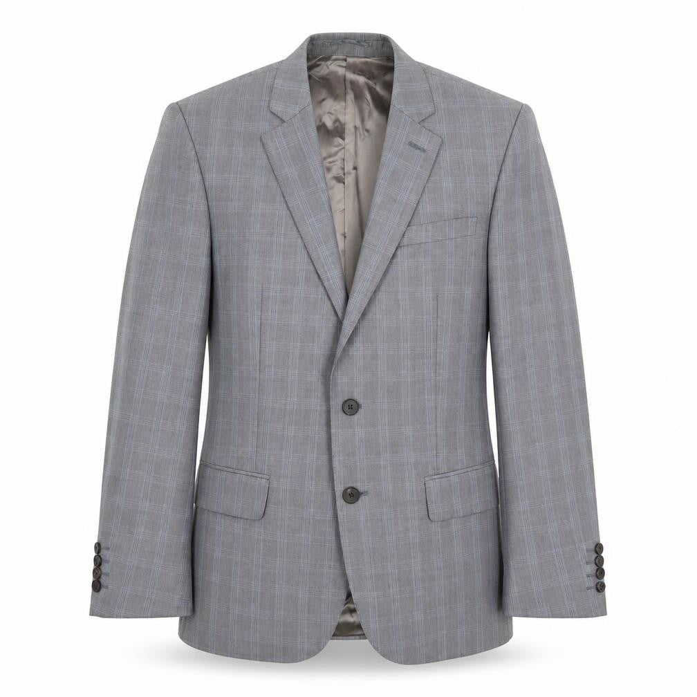Front view of Jaeger Men's Grey Check Blazer, size 38R, Formal Jacket