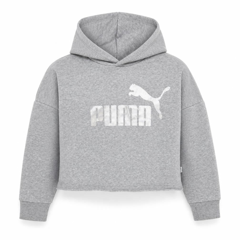 Front view of Puma girls’ grey hoodie, size 11-12, pullover style