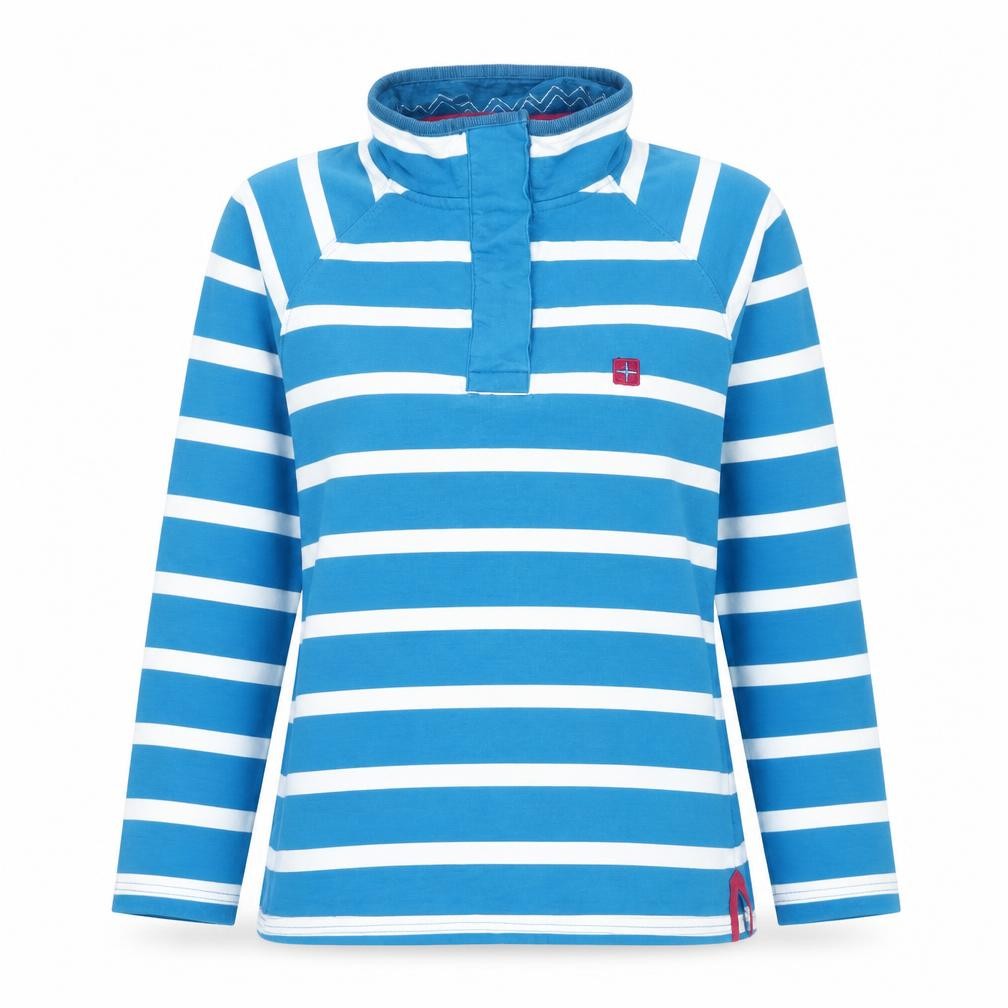 Front view of Mountain Warehouse Women's Blue Henley Striped Sweatshirt