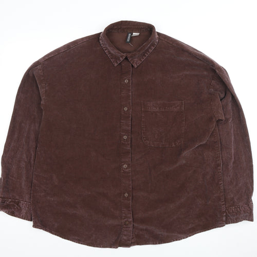 H&M Men's Brown Corduroy Button-Up Shirt - Size M