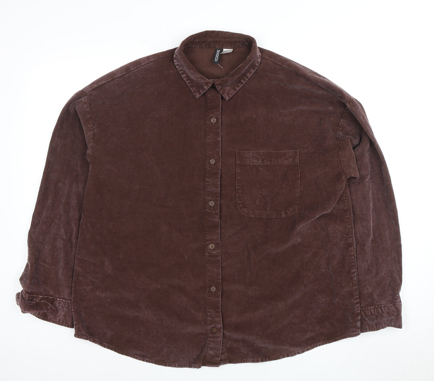 H&M Men's Brown Corduroy Button-Up Shirt - Size M
