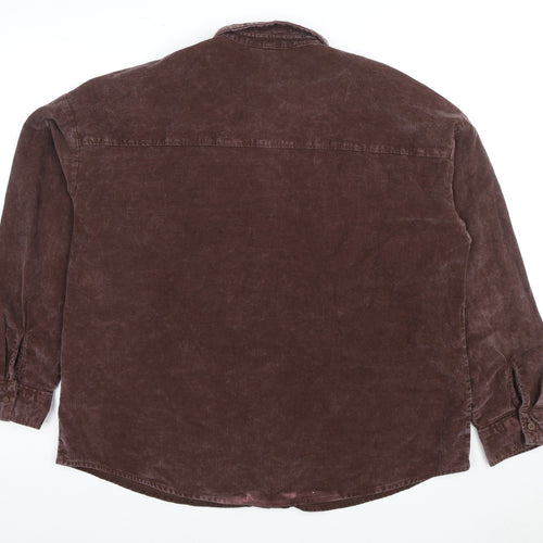 H&M Men's Brown Corduroy Button-Up Shirt - Size M