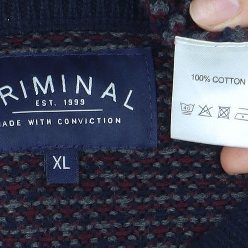 CRIMINAL Men's Multicoloured XL Cotton Pullover Jumper