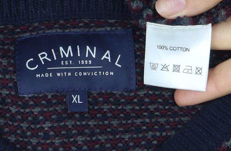 CRIMINAL Men's Multicoloured XL Cotton Pullover Jumper