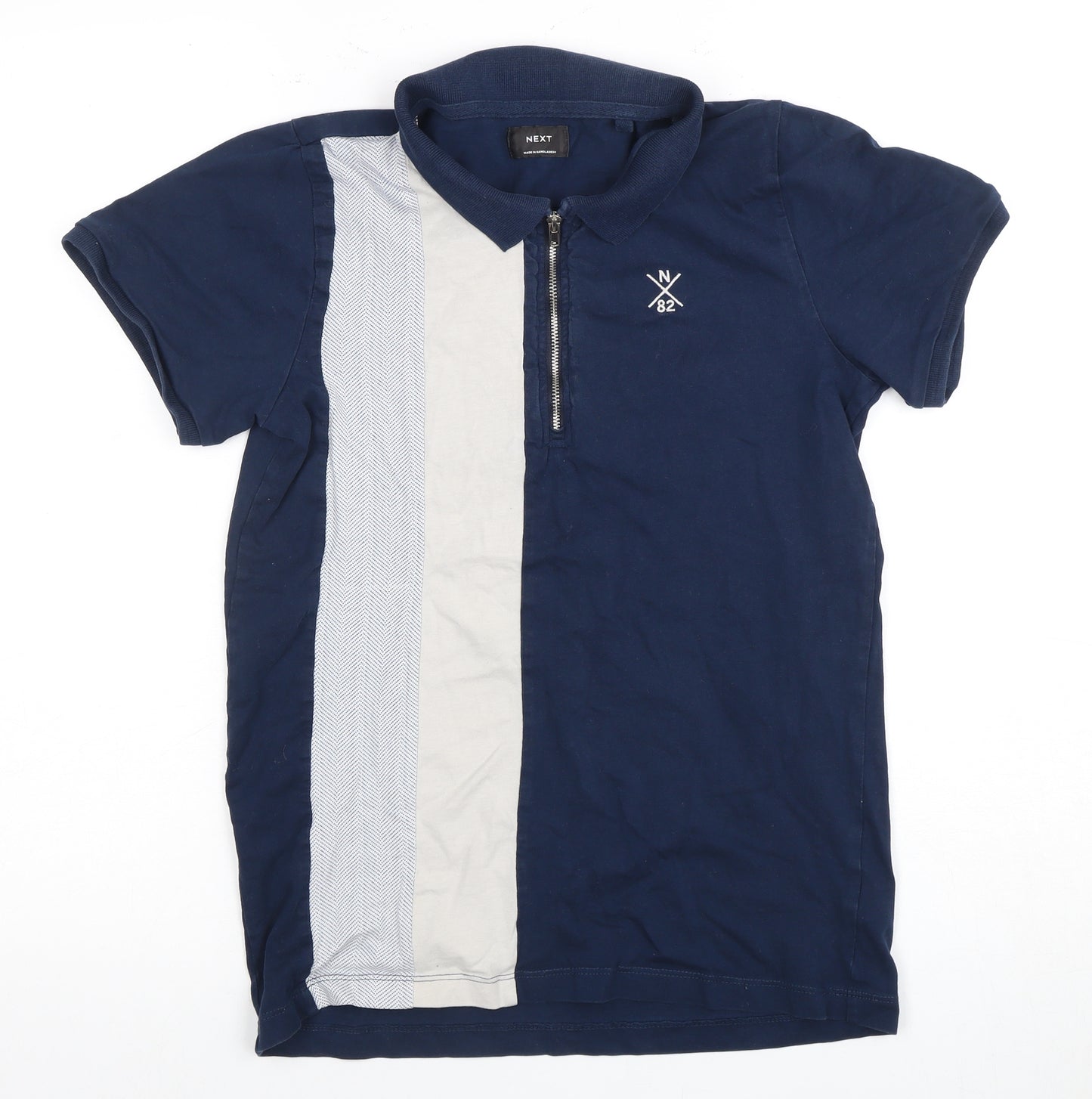 Next Boys Blue Polo Shirt, Size 12, Colourblock, 1/4 Zip
