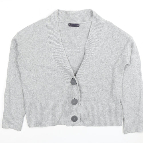 Marks and Spencer Women's Grey Cardigan M V-Neck Long Sleeve