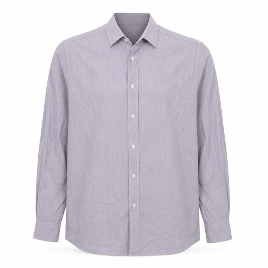 Front view of Thomas Nash Men's Purple Striped Dress Shirt L