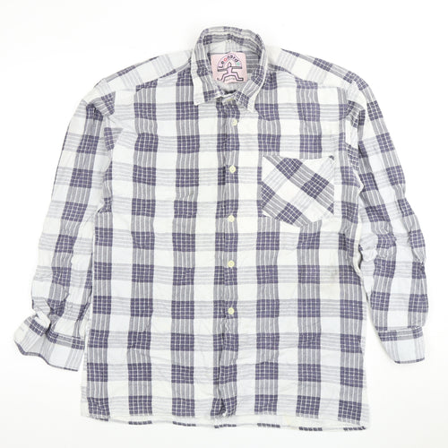 Leonardo Men's Blue Plaid Long Sleeve Shirt L