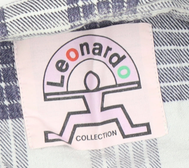 Leonardo Men's Blue Plaid Long Sleeve Shirt L