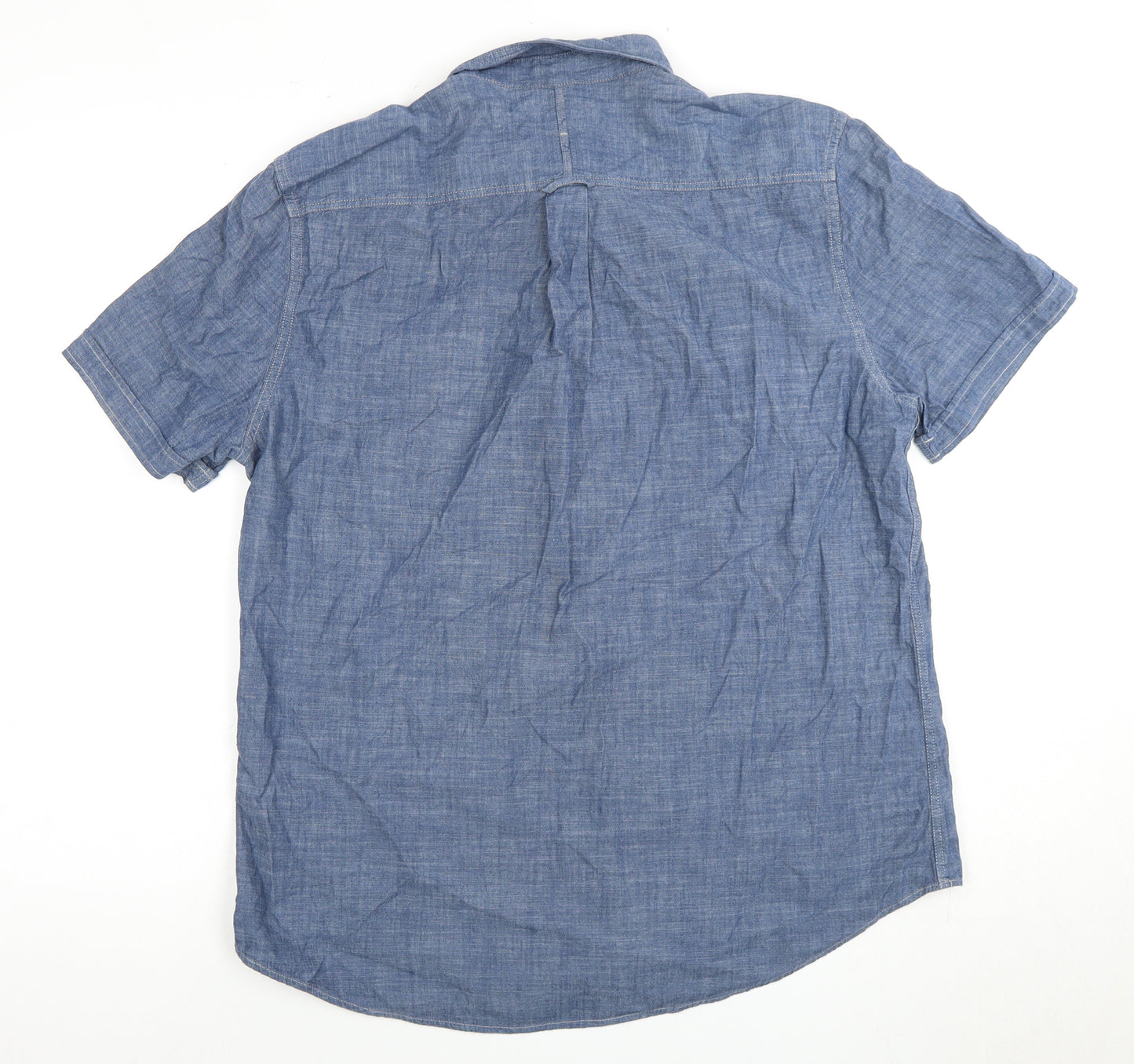 Next Men's Blue Chambray Short Sleeve Shirt L