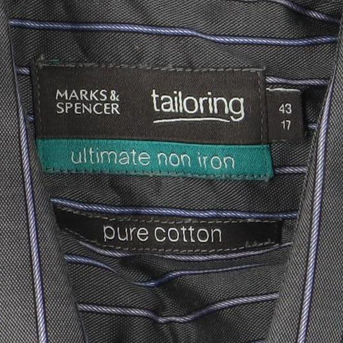 Marks and Spencer Men's Black Striped Dress Shirt 43