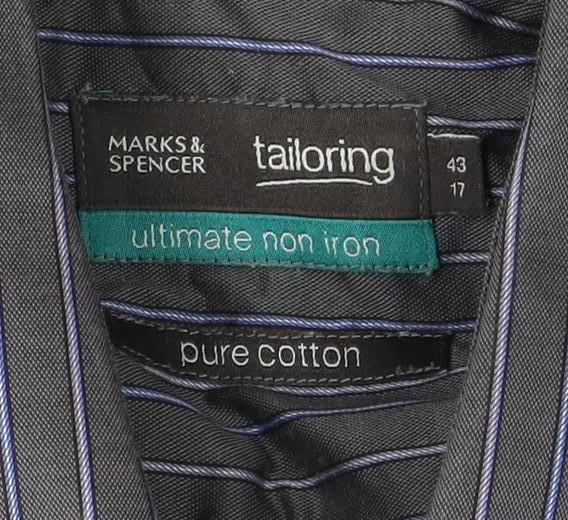 Marks and Spencer Men's Black Striped Dress Shirt 43
