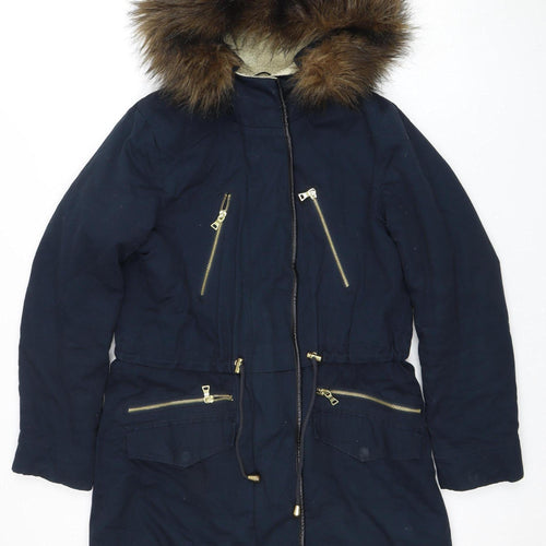 Warehouse Women's Blue Parka Coat - Size 10