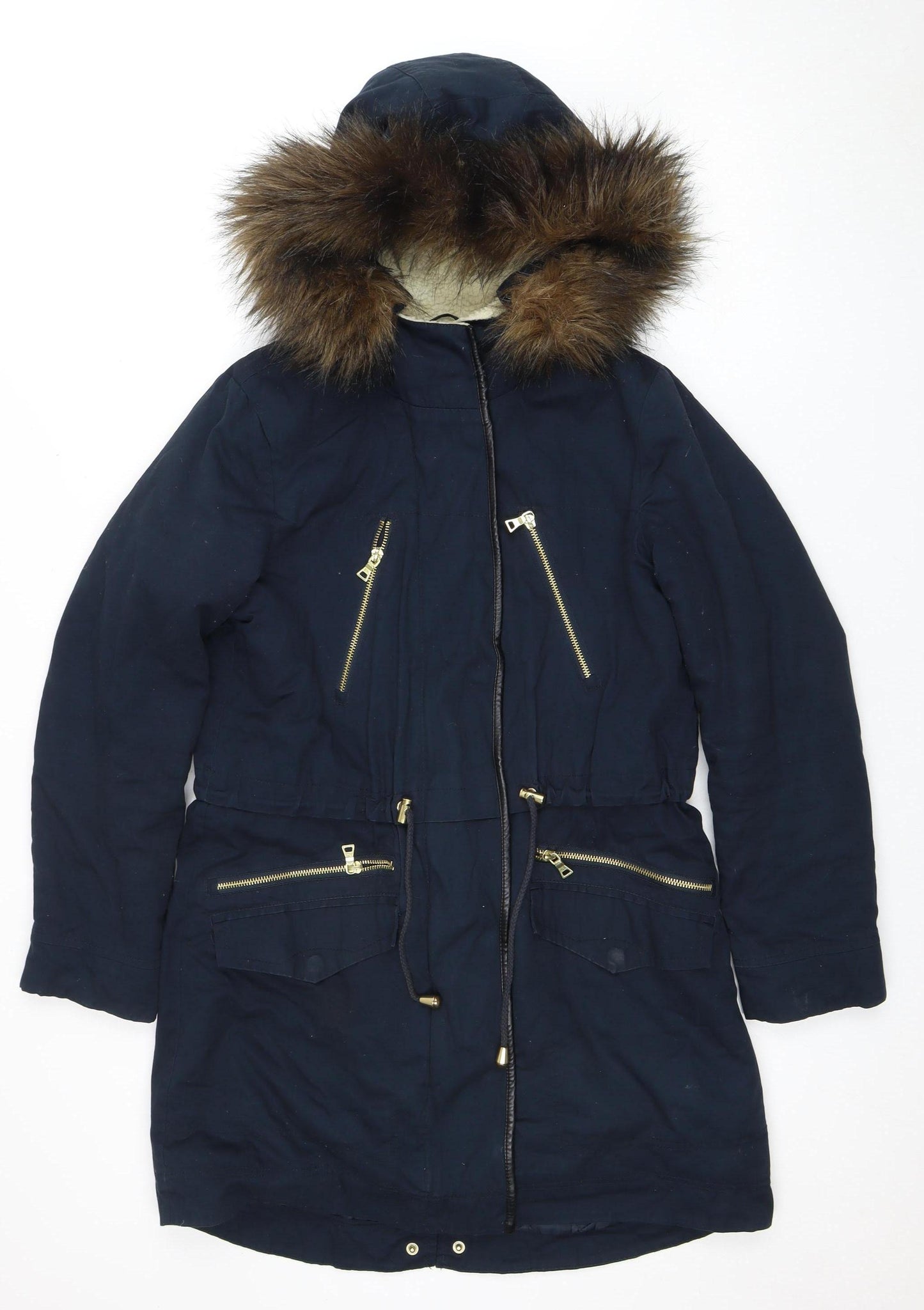 Warehouse Women's Blue Parka Coat - Size 10