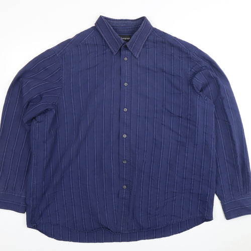 Marks and Spencer Men's Blue Striped Shirt L
