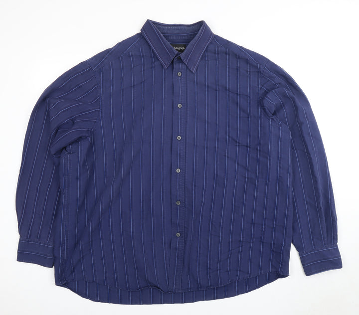 Marks and Spencer Men's Blue Striped Shirt L