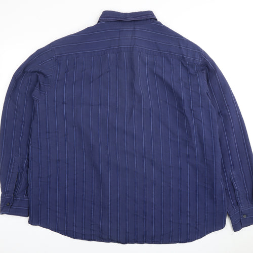 Marks and Spencer Men's Blue Striped Shirt L