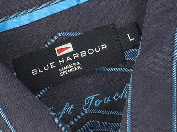 Marks and Spencer Men's Blue Striped Shirt L