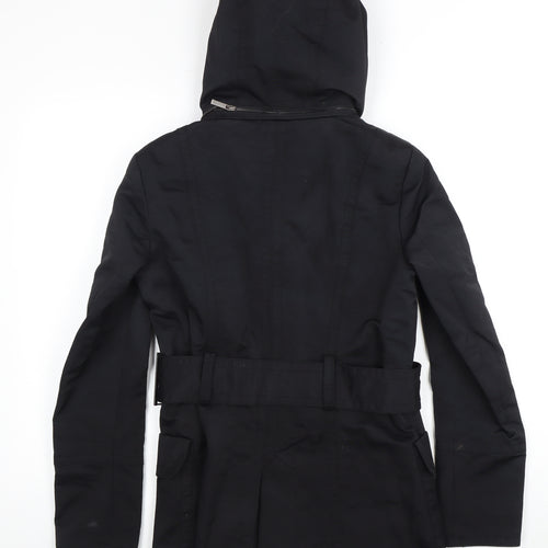 Zara Basic Women's Black Parka Size 10 Hooded Belted