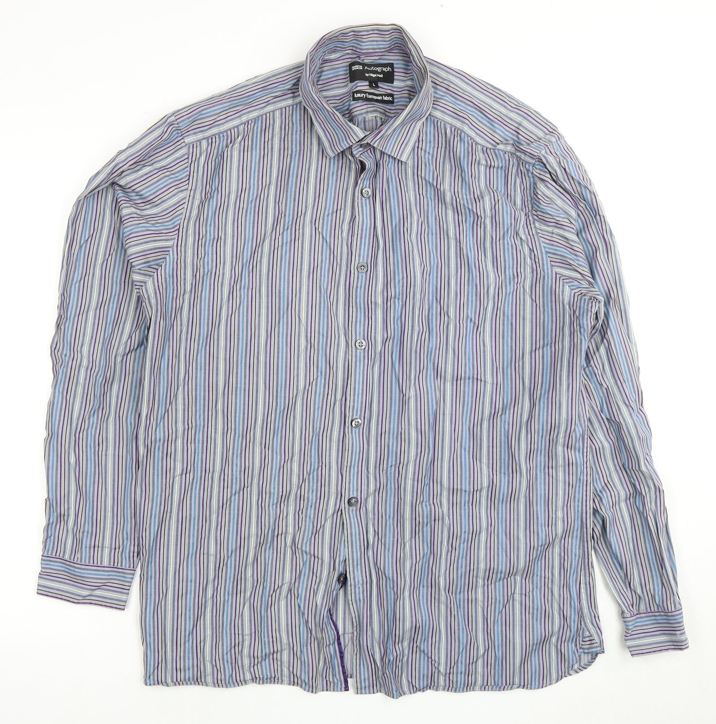 Marks and Spencer Men's Multicoloured Striped Shirt L