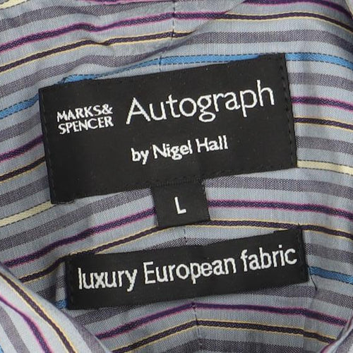 Marks and Spencer Men's Multicoloured Striped Shirt L