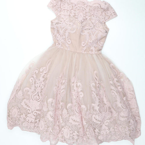 Chi Chi London Pink A-Line Women's Midi Dress Size 10