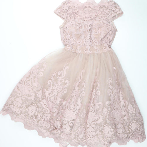 Chi Chi London Pink A-Line Women's Midi Dress Size 10