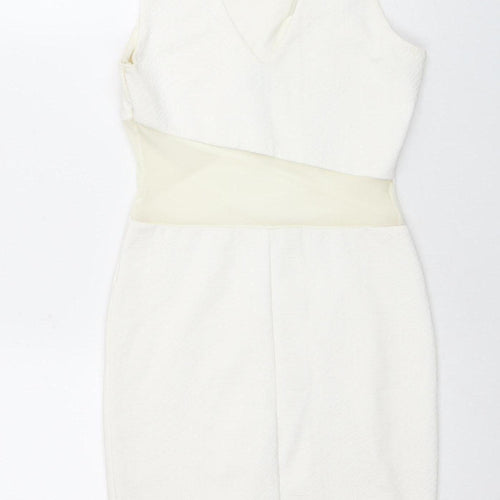 Miss Selfridge Women's Ivory Sheath Dress V-Neck Size 8