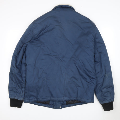 River Island Men's Blue Bomber Jacket L - Fur Trim & Zipped Pockets