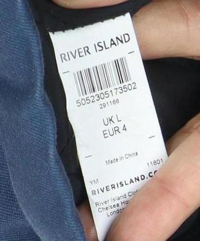 River Island Men's Blue Bomber Jacket L - Fur Trim & Zipped Pockets