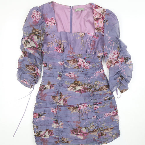 ASOS Women Purple Floral Bodycon Dress, Size 10