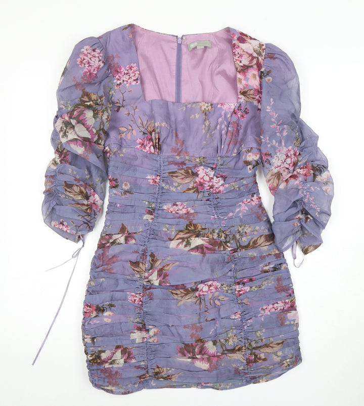 ASOS Women Purple Floral Bodycon Dress, Size 10
