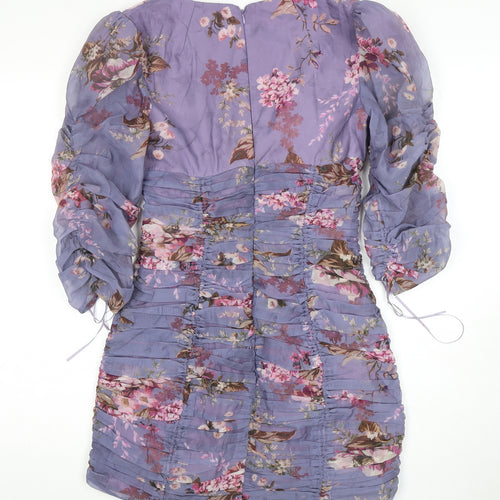 ASOS Women Purple Floral Bodycon Dress, Size 10
