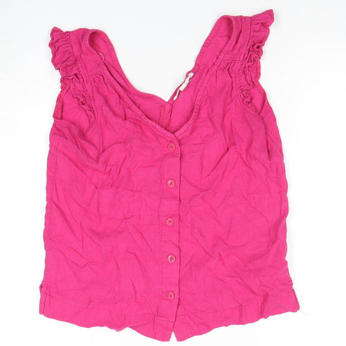 Next Women's Pink Linen Button Blouse Size 10 Sleeveless