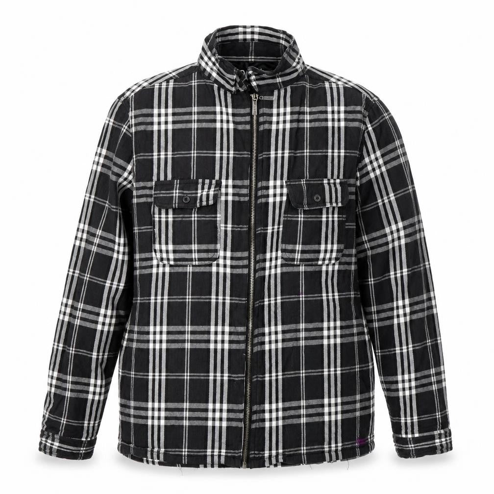 Front view of Cloak Men's Black Check Jacket - M, Casual, Zip