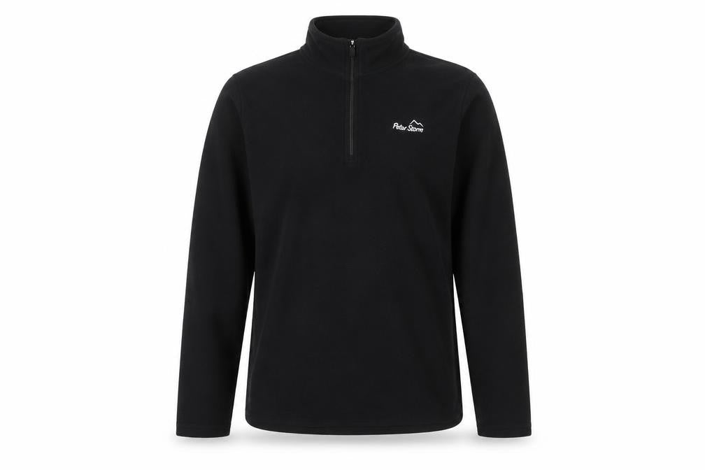 Front view of Peter Storm boys’ black 1/4 zip fleece sweatshirt 13 years